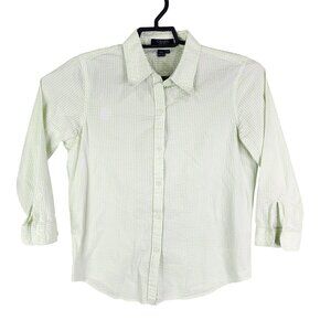 Womens Chaps Green & White Striped Shirt Button Down Long Sleeve Cotton Size M